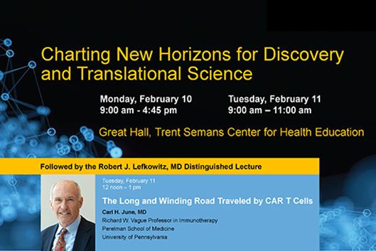 Digital flyer showing title of talks and a picture of guest Dr. Carl June